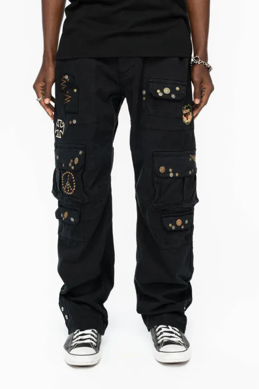 ORIGINAL ROBIN’S JEAN CALL OF DUTY CARGO PANTS IN BLACK COLOR  WITH ROCK N ROLL PATCH sold by Robin's Jean