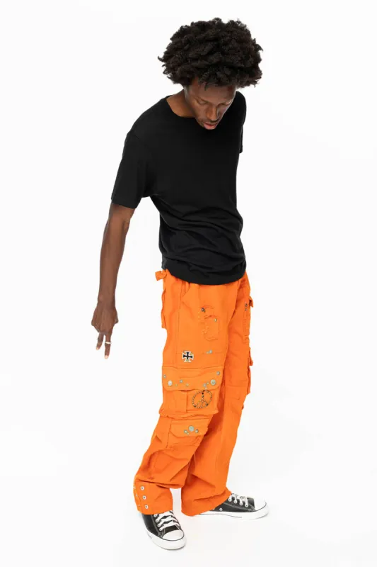 ORIGINAL ROBIN’S JEAN CALL OF DUTY CARGO PANTS IN ORANGE COLOR  WITH ROCK N ROLL PATCH sold by Robin's Jean