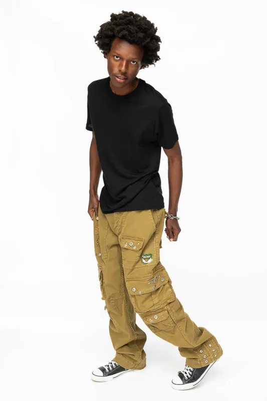 ORIGINAL ROBIN’S JEAN CALL OF DUTY CARGO PANTS IN AVOCADO COLOR WITH ROCK N ROLL PATCH sold by Robin's Jean