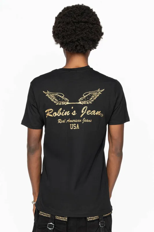 ROBIN WINGS TEE IN BLACK GOLD GLITTER sold by Robin's Jean