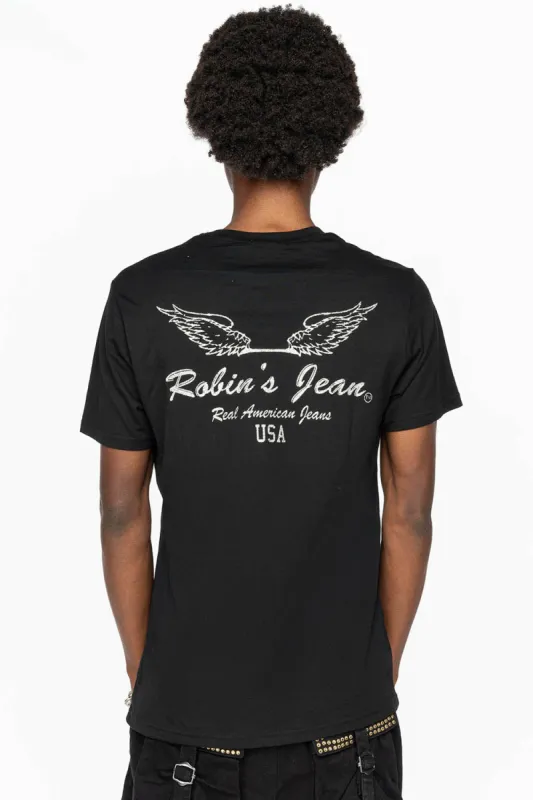 ROBIN WINGS TEE IN BLACK SILVER GLITTER sold by Robin's Jean