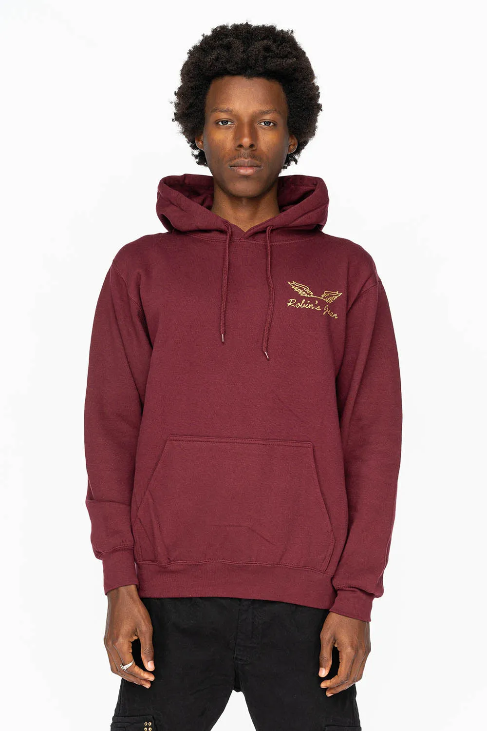 PULLOVER HOODIE IN BURGUNDY WITH GOLD GLITTER FLEUR sold by Robin's Jean product image thumbnail 2