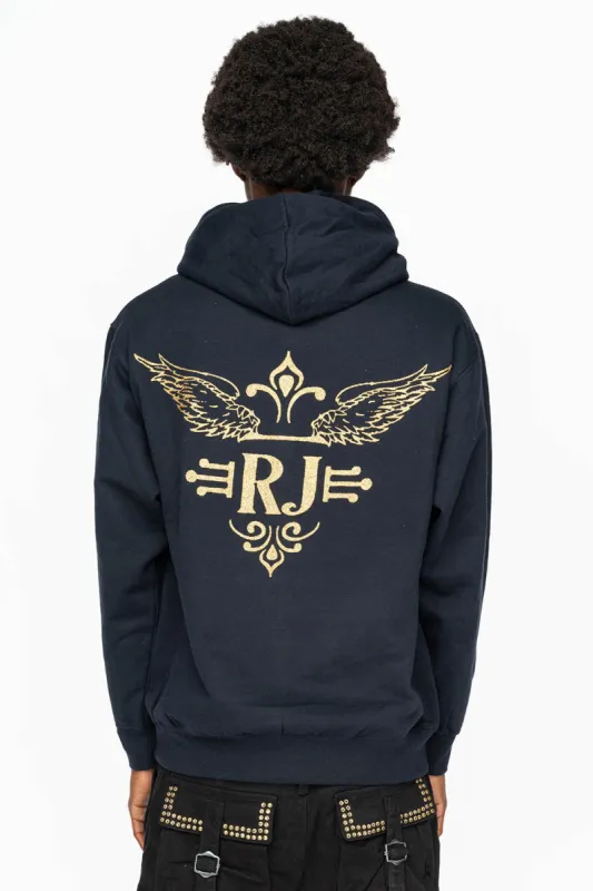 PULLOVER HOODIE IN NAVY  WITH GOLD GLITTER FLEUR sold by Robin's Jean
