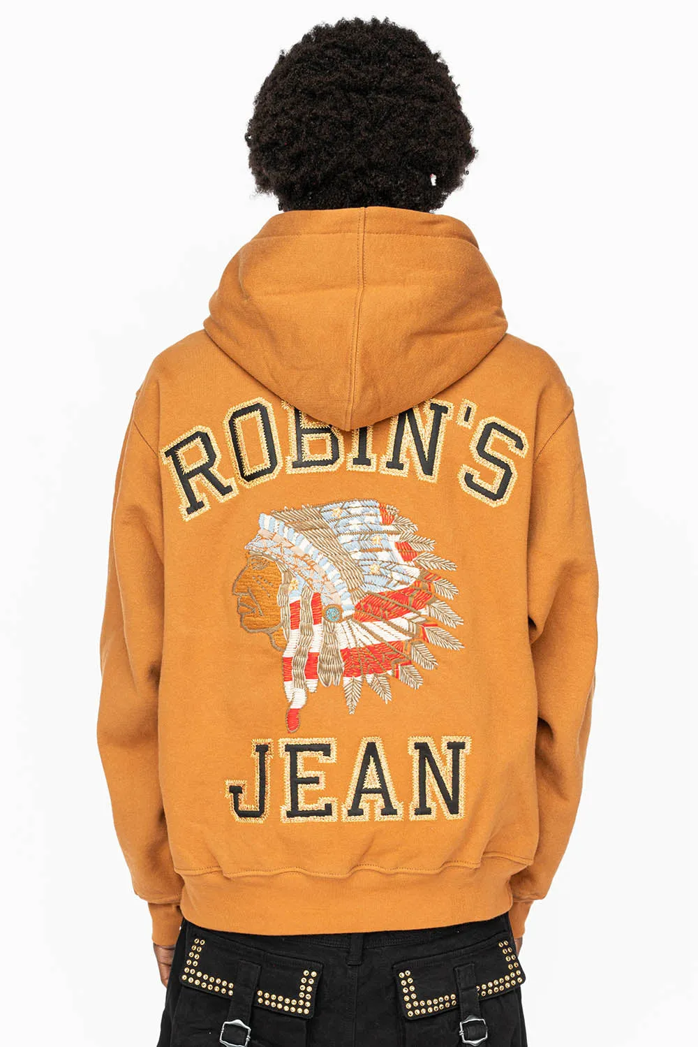 ROBIN’S HEAVY WEIGHT NATIVE AMERICAN CHIEF PULLOVER HOODIE IN CARAMEL sold by Robin's Jean