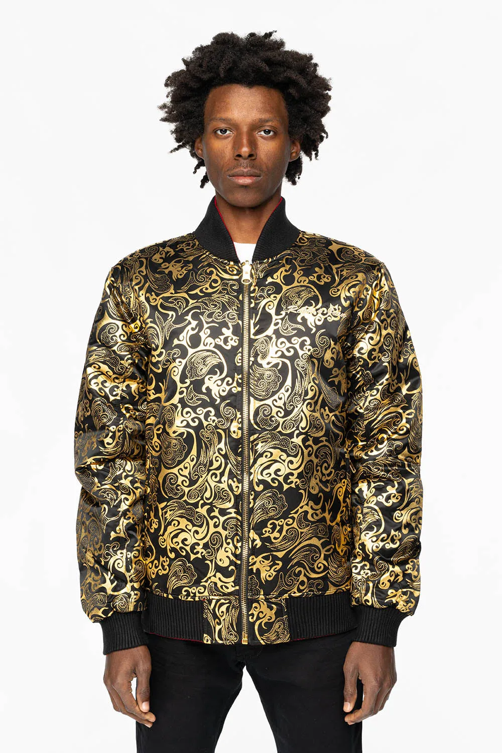 ROBIN’S REVERSIBLE VARSITY BOMBER JACKET IN BLACK/GOLD sold by Robin's Jean product image thumbnail 2