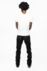 MENS LONG FLAP SLIM JEANS WITH FULL CRYSTALS & STUDS IN PURE BLK WASH sold by Robin's Jean