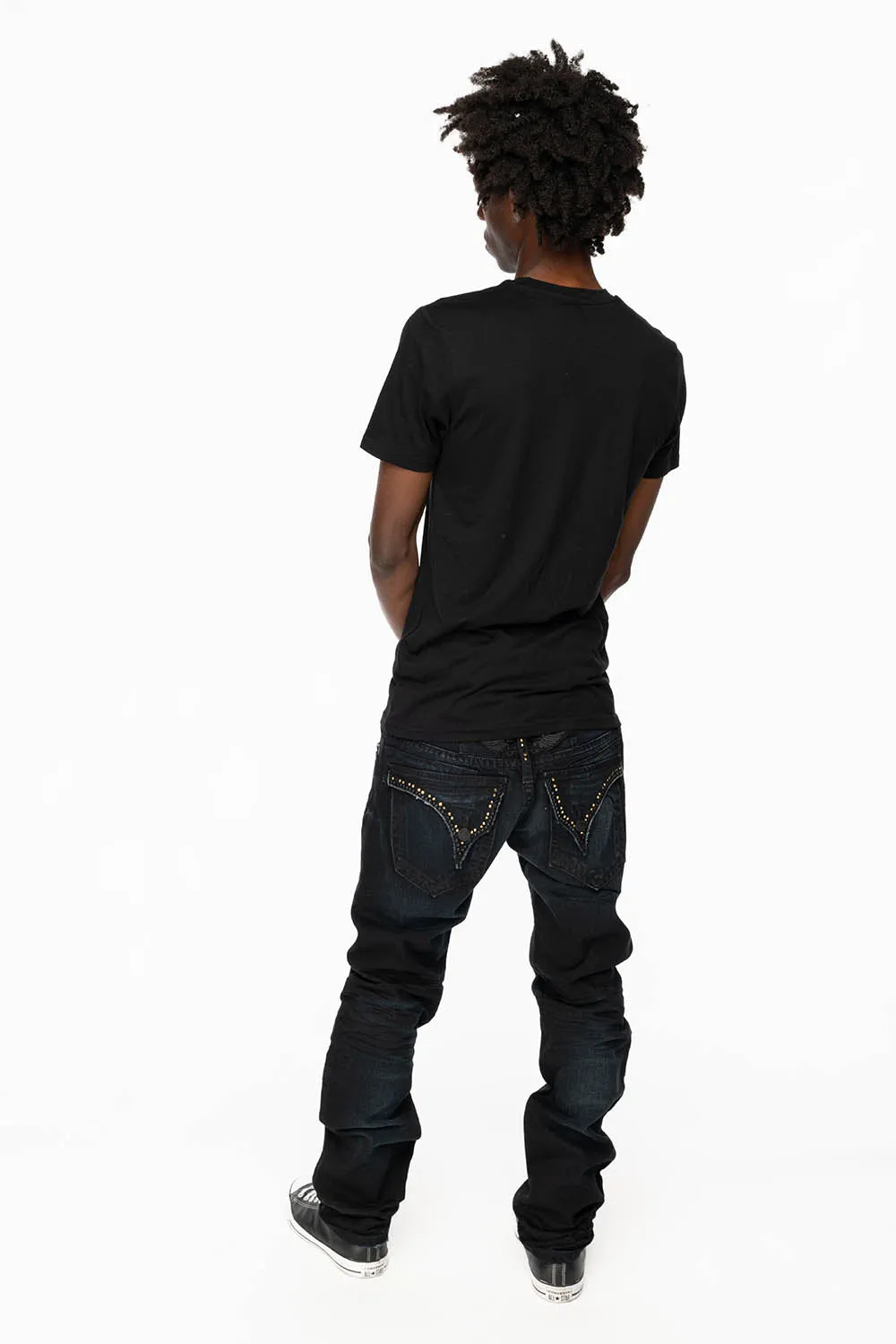 DRAGON EMBROIDERED MENS LONG FLAP SLIM JEANS WITH CRYSTALS IN F-UP BLACK WASH sold by Robin's Jean product image thumbnail 3