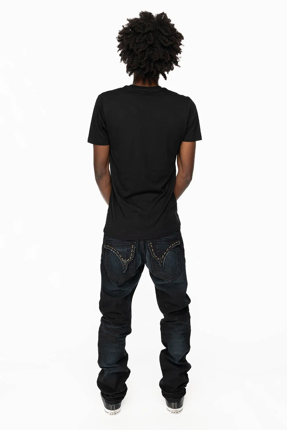 DRAGON EMBROIDERED MENS LONG FLAP SLIM JEANS WITH CRYSTALS IN F-UP BLACK WASH sold by Robin's Jean product image thumbnail 4