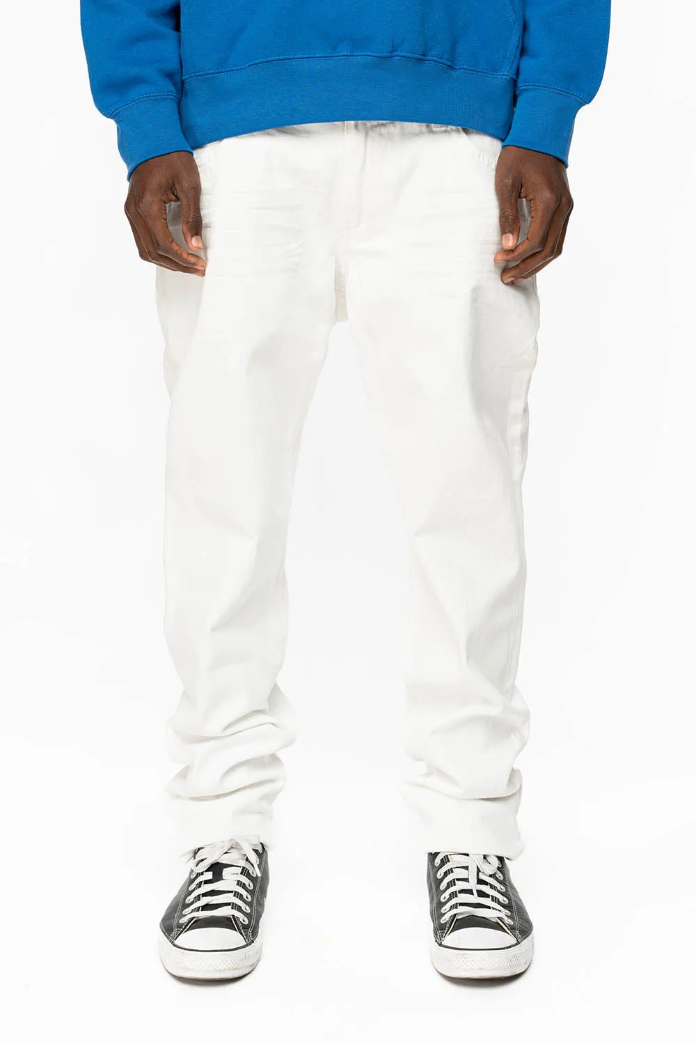 MENS LONG FLAP SLIM JEANS WITH FULL CLEAR & SAPPHIRE CRYSTALS IN PURE WHITE DNM sold by Robin's Jean product image thumbnail 2