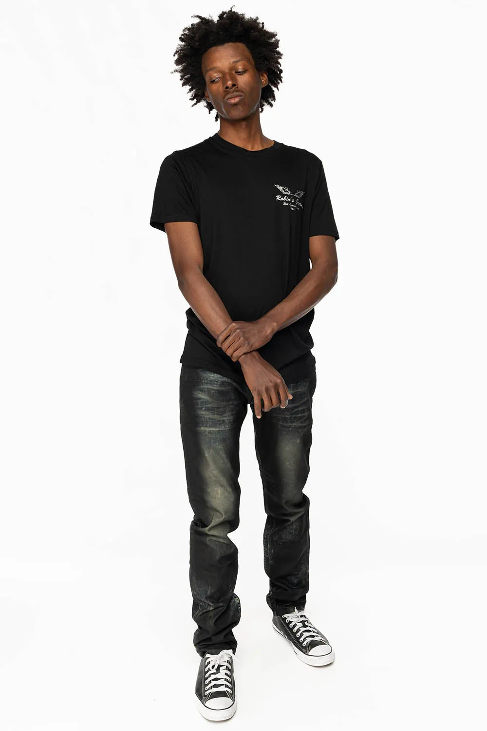 MENS LONG FLAP SLIM JEANS WITH CRYSTALS AND NAILHEADS IN 5D SEMI COATING DNM sold by Robin's Jean product image thumbnail 5