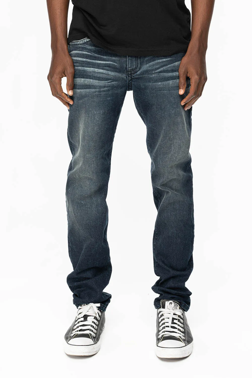 SKINNY MENS JEANS IN 4 D DARK BLUE WASH WITH BLUE SAPPHIRE CRYSTALS AND GOLD NAILHEAD sold by Robin's Jean product image thumbnail 2