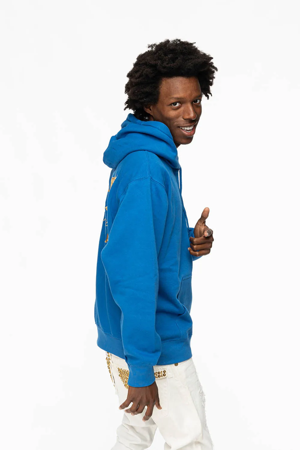 PULLOVER HOODIE IN ROYAL BLUE WITH GOLD WINGS EMBROIDERY sold by Robin's Jean product image thumbnail 3