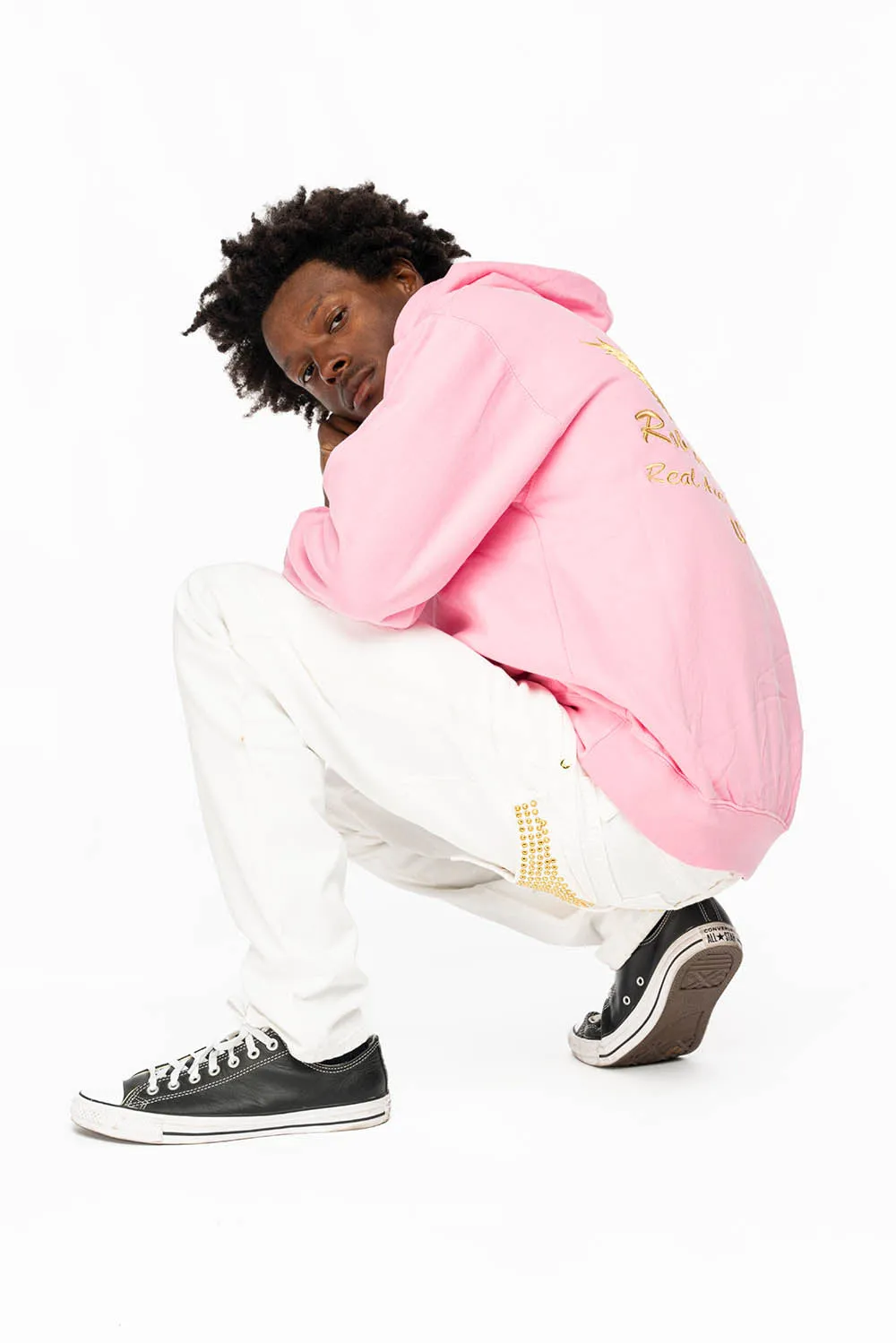 PULLOVER HOODIE IN LIGHT PINK WITH GOLD WINGS EMBROIDERY sold by Robin's Jean product image thumbnail 3