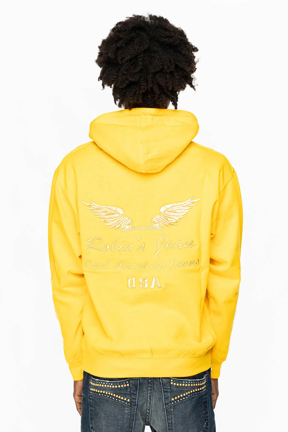 PULLOVER HOODIE IN YELLOW WITH GOLD WINGS EMBROIDERY sold by Robin's Jean product image thumbnail 2