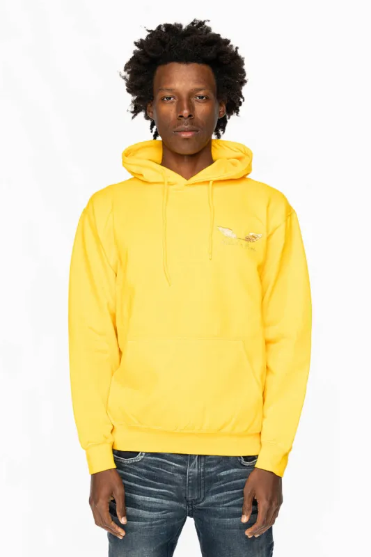 PULLOVER HOODIE IN YELLOW WITH GOLD WINGS EMBROIDERY sold by Robin's Jean