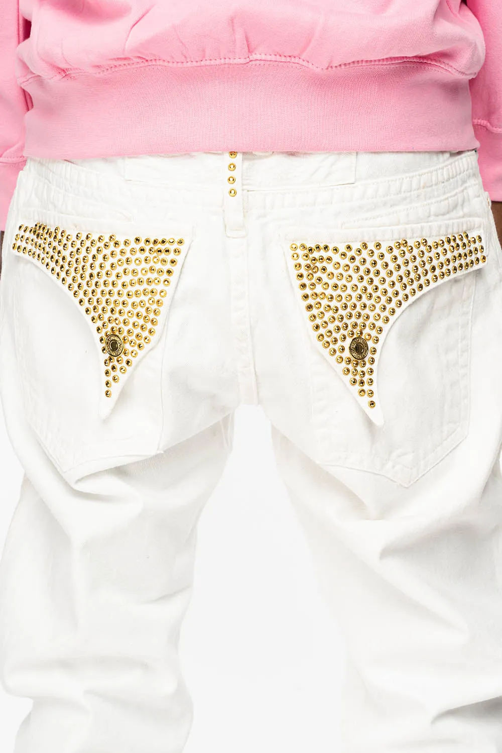 MENS LONG FLAP SLIM JEANS WITH FULL AURUM CRYSTALS IN PURE WHITE DNM sold by Robin's Jean product image thumbnail 4