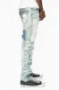 MENS LONG FLAP SLIM JEANS WITH FULL CRYSTALS IN D WASH WHITE DNM sold by Robin's Jean