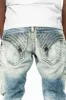 MENS LONG FLAP SLIM JEANS WITH FULL CRYSTALS IN D WASH WHITE DNM sold by Robin's Jean