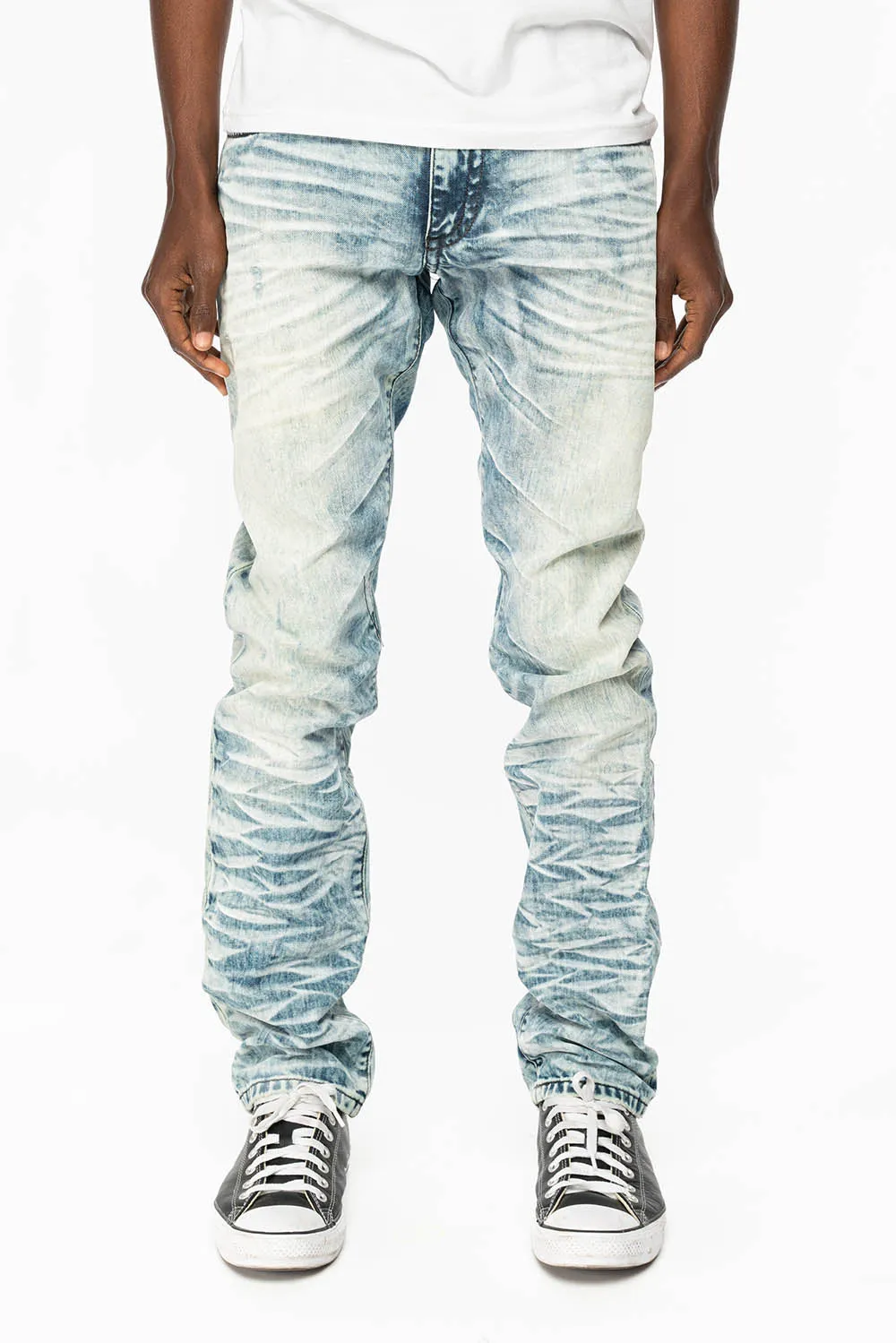 MENS LONG FLAP SLIM JEANS WITH FULL CRYSTALS IN D WASH WHITE DNM sold by Robin's Jean product image thumbnail 2