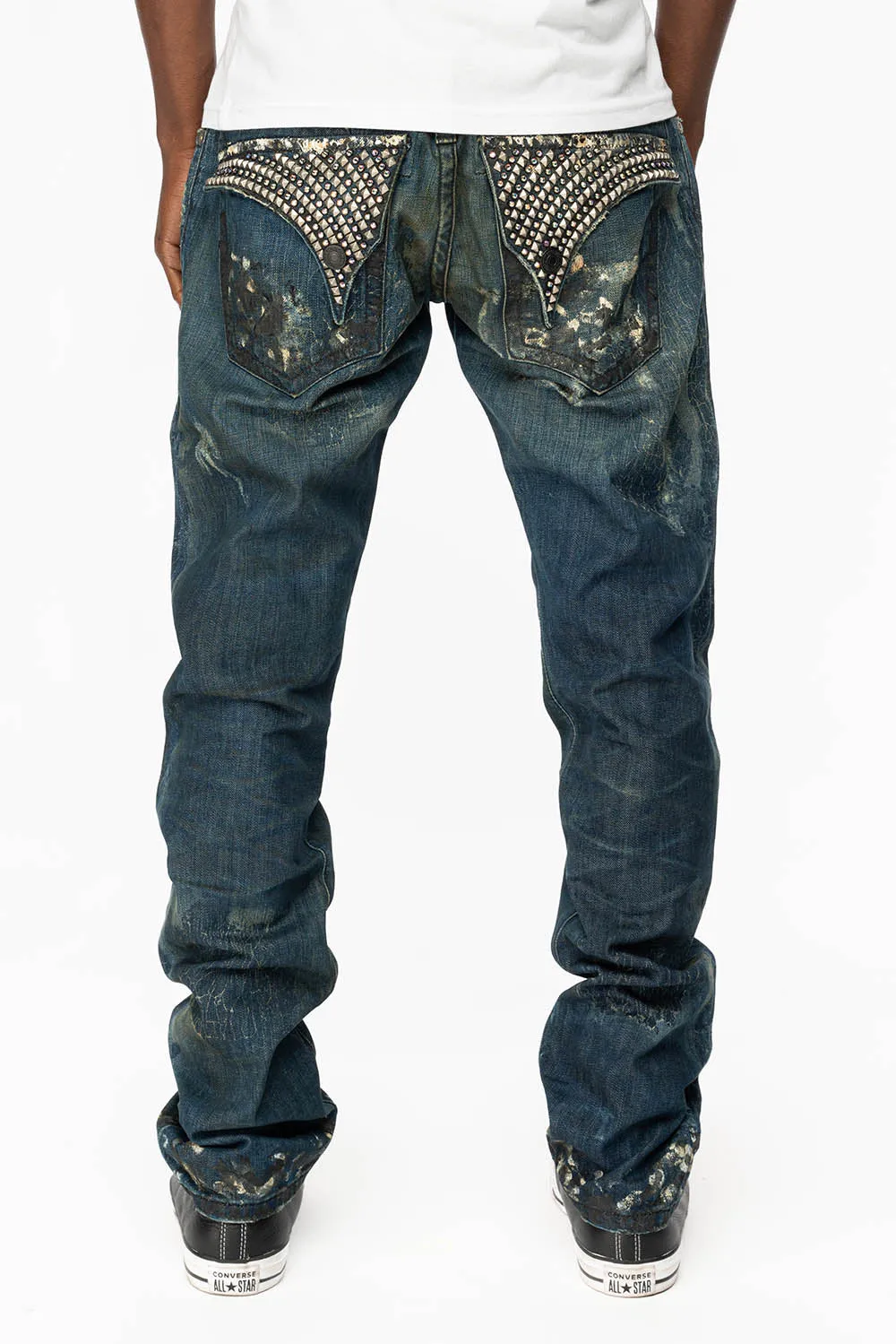 【DISCERNMENT】Snake flap button denim pants Tornado Mart Snakeskin Imprint Lace-Up Flared Jeans – Paroxa