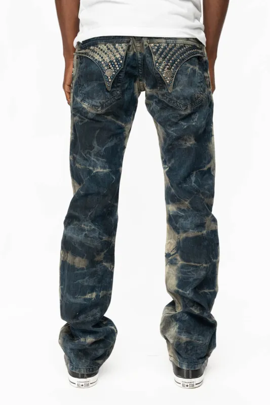 KILLER FLAP STRAIGHT LEG JEANS WITH   FULL CRYSTALS  IN SATURN  SPECIALTY WASH sold by Robin's Jean