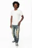 MENS LONG FLAP SLIM JEANS WITH FULL CRYSTALS IN 4D DARK BROKEN DNM sold by Robin's Jean