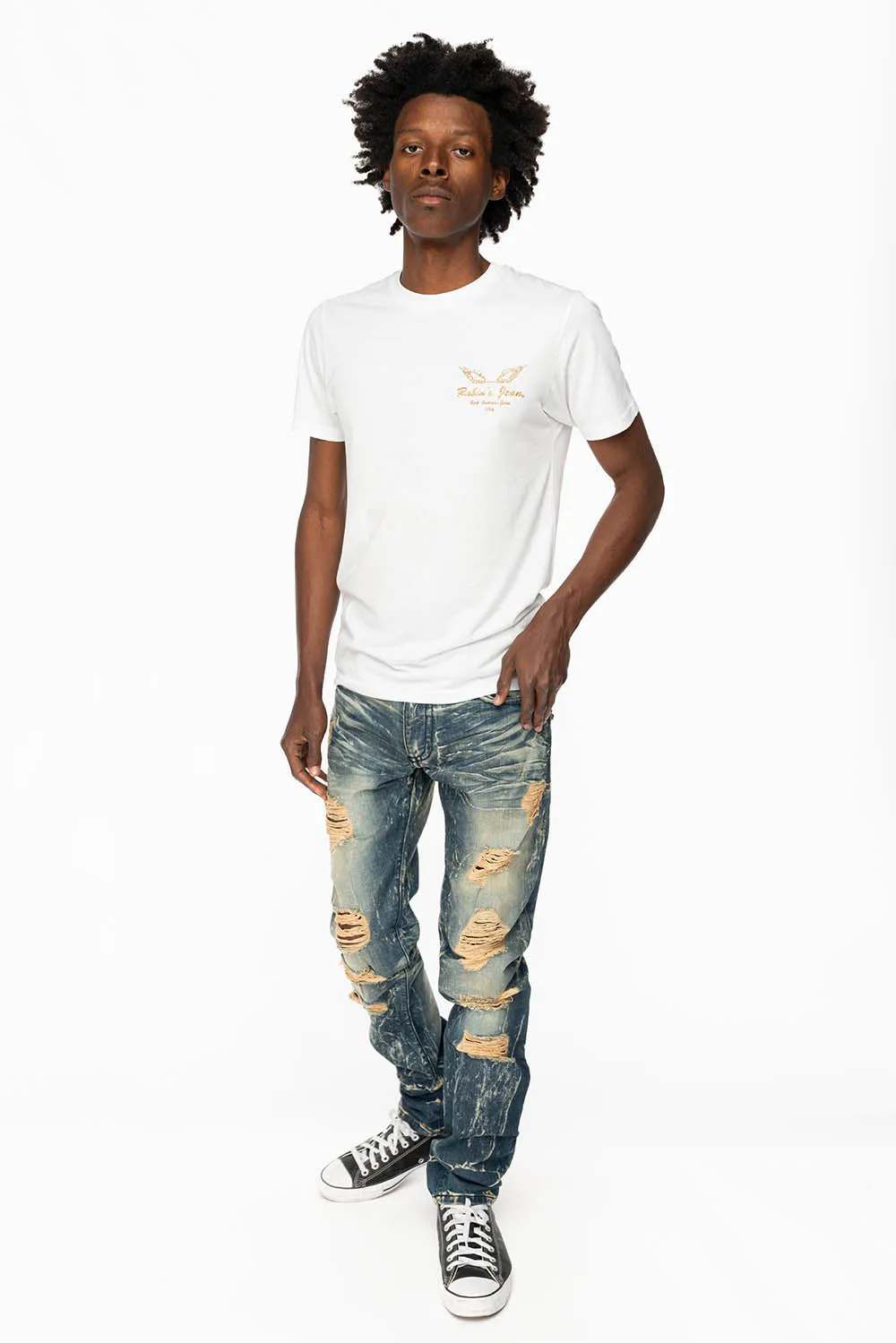 MENS LONG FLAP SLIM JEANS WITH FULL CRYSTALS IN 4D DARK BROKEN DNM sold by Robin's Jean product image thumbnail 5