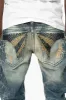 MENS LONG FLAP SLIM JEANS WITH FULL CRYSTALS IN 4D DARK BROKEN DNM sold by Robin's Jean