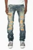 MENS LONG FLAP SLIM JEANS WITH FULL CRYSTALS IN 4D DARK BROKEN DNM sold by Robin's Jean