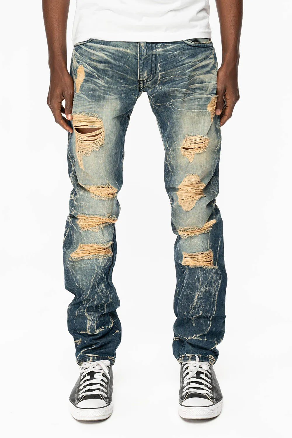 MENS LONG FLAP SLIM JEANS WITH FULL CRYSTALS IN 4D DARK BROKEN DNM sold by Robin's Jean product image thumbnail 2