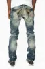 MENS LONG FLAP SLIM JEANS WITH FULL CRYSTALS IN 4D DARK BROKEN DNM sold by Robin's Jean