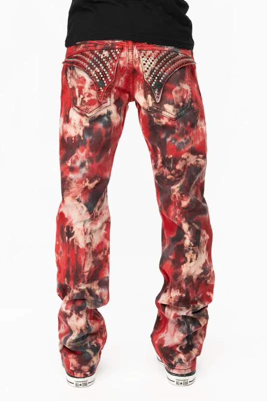 KILLER FLAP STRAIGHT LEG JEANS WITH  FULL CRYSTALS  IN RED SUN DANCE WASH sold by Robin's Jean