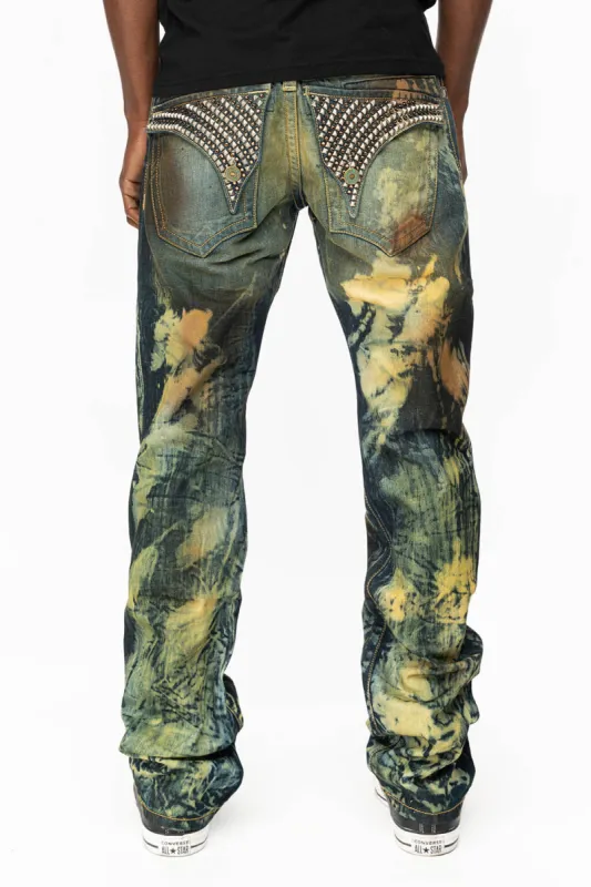 KILLER FLAP STRAIGHT LEG JEANS WITH  FULL CRYSTALS AND STUDS IN TOPANGA CANYON  WASH sold by Robin's Jean