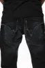 MENS LONG FLAP SLIM JEANS WITH CRYSTALS AND STUDS IN F-UP BLACK WASH sold by Robin's Jean