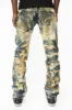 MENS LONG FLAP SLIM RIPPED JEANS WITH FULL CRYSTALS IN SYDNEY WASH sold by Robin's Jean