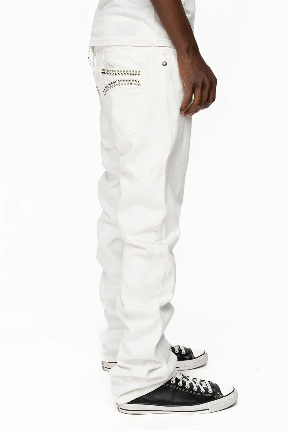 MENS CLASSIC 5 POCKET STRAIGHT LEG JEANS IN WHITE WITH STUDS AND CRYSTALS sold by Robin's Jean product image thumbnail 3