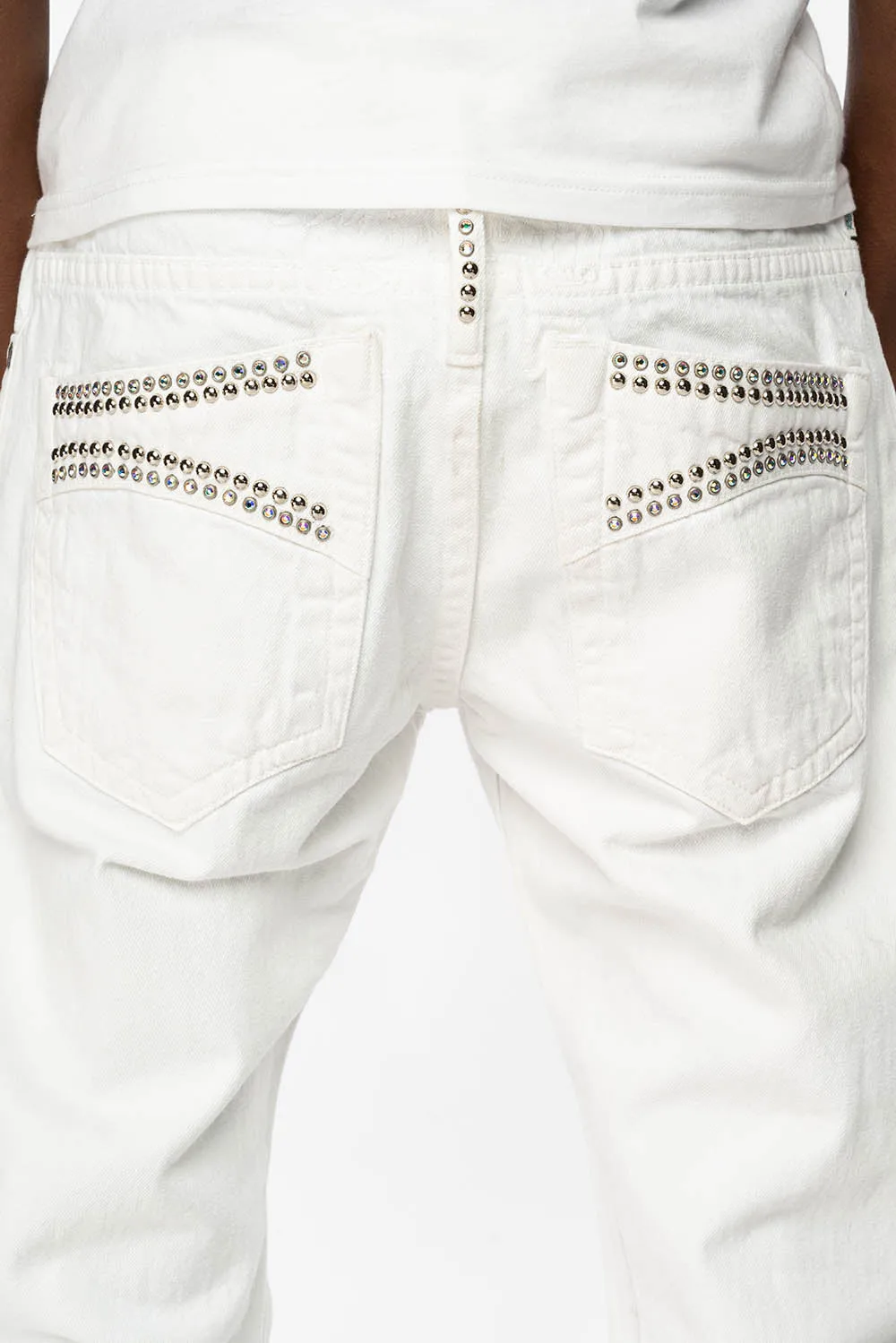 MENS CLASSIC 5 POCKET STRAIGHT LEG JEANS IN WHITE WITH STUDS AND CRYSTALS sold by Robin's Jean product image thumbnail 4