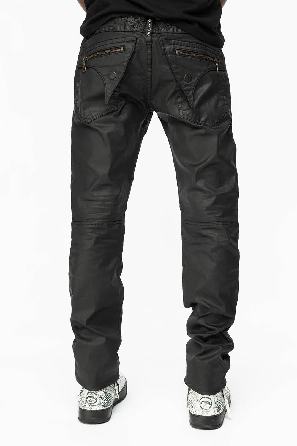 MENS ZIPPER FLAP BIKER JEANS IN BLACK DY FABRIC sold by Robin's Jean product image thumbnail 3