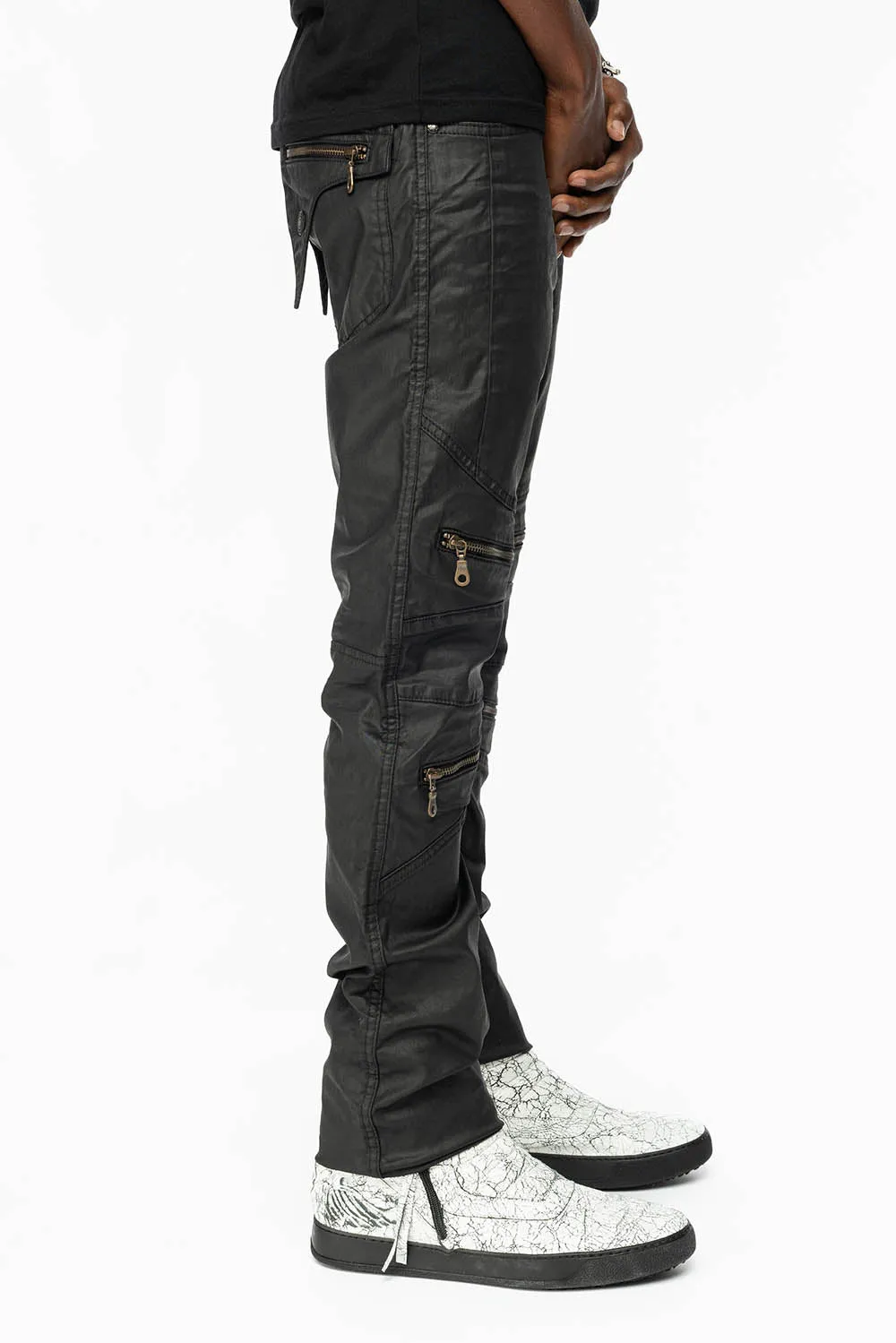 MENS ZIPPER FLAP BIKER JEANS IN BLACK DY FABRIC sold by Robin's Jean product image thumbnail 4