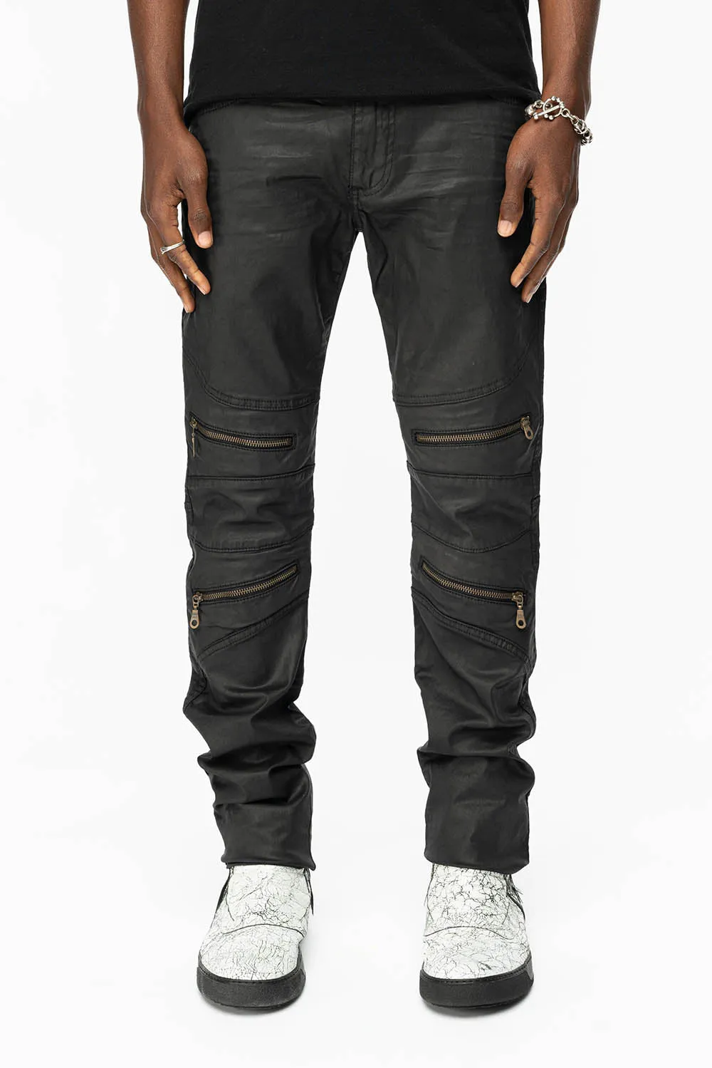 MENS ZIPPER FLAP BIKER JEANS IN BLACK DY FABRIC sold by Robin's Jean product image thumbnail 5