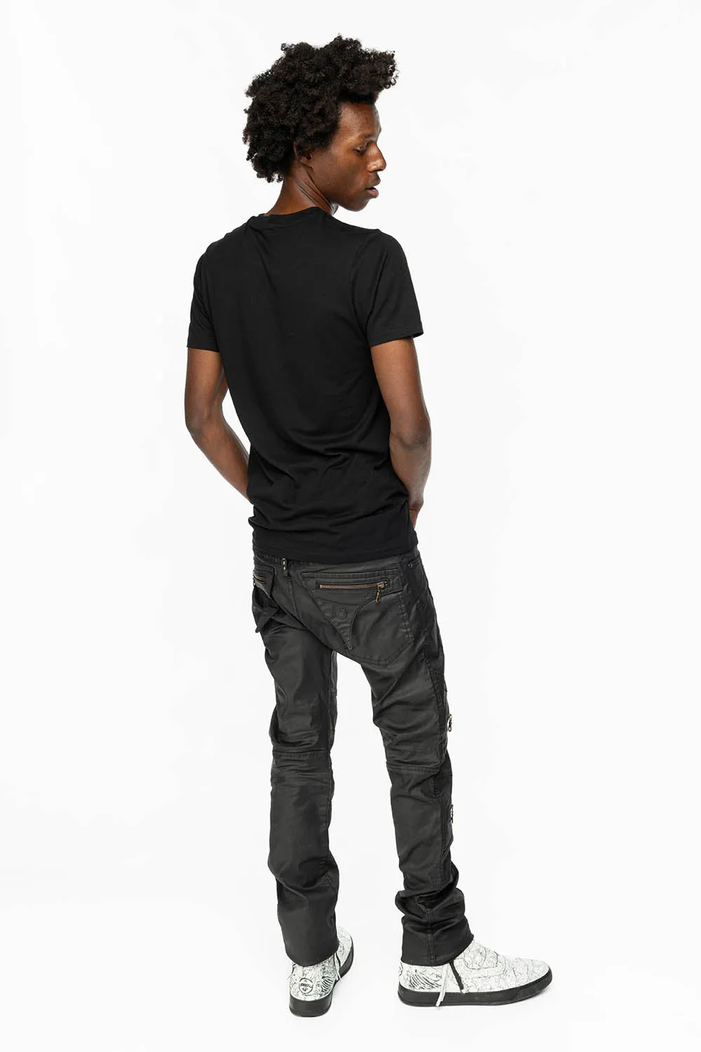 MENS ZIPPER FLAP BIKER JEANS IN BLACK DY FABRIC sold by Robin's Jean product image thumbnail 2