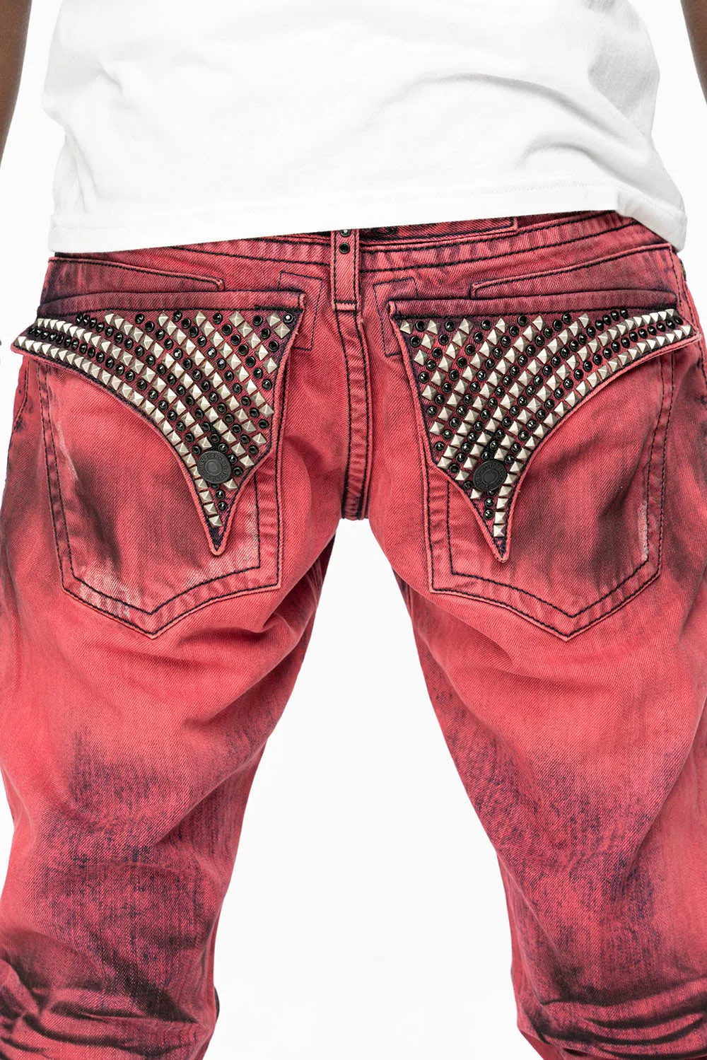 KILLER FLAP SLIM LEG JEANS WITH CRYSTALS AND NAILHEAD IN RED WASH BLACK sold by Robin's Jean product image thumbnail 2