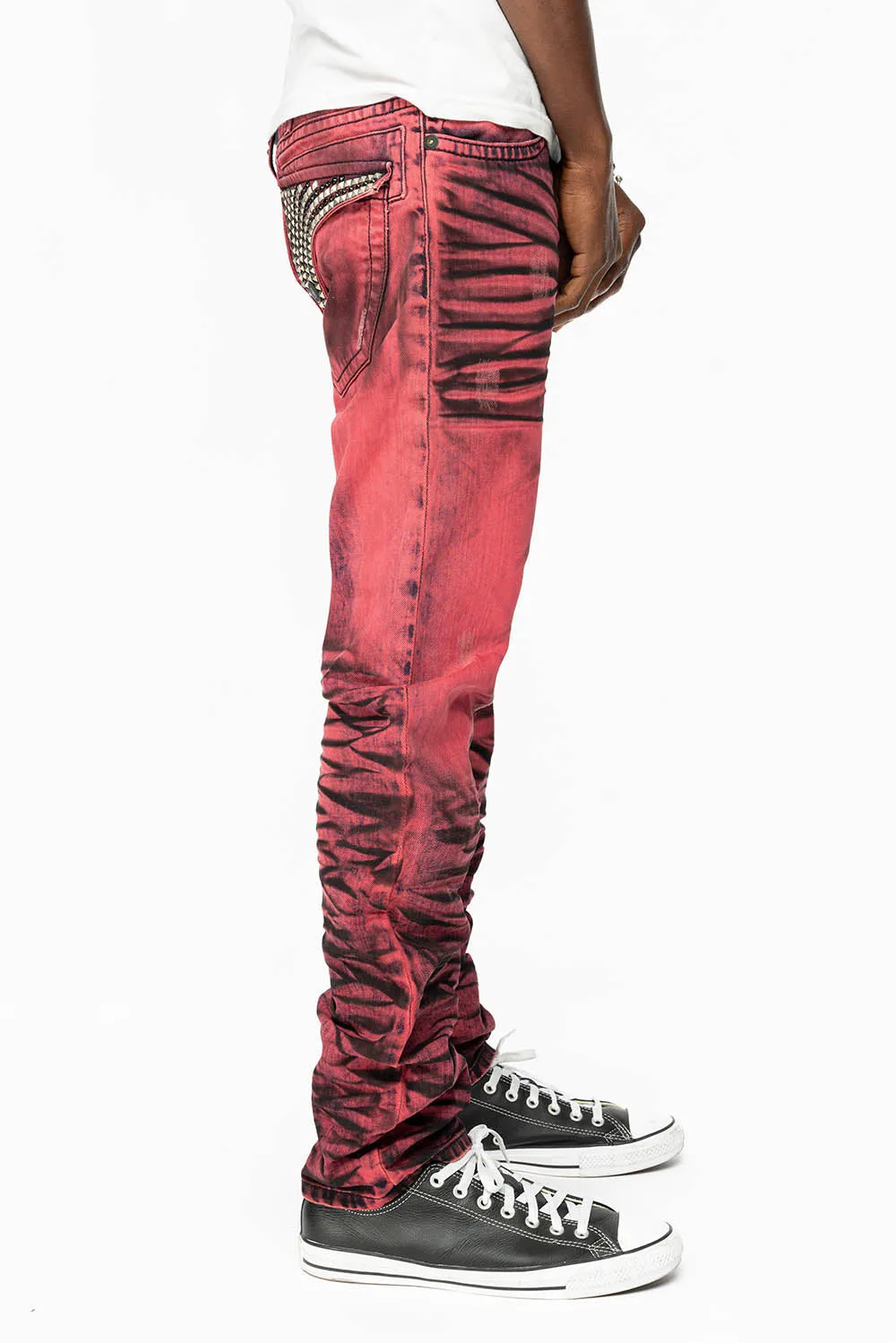 KILLER FLAP SLIM LEG JEANS WITH CRYSTALS AND NAILHEAD IN RED WASH BLACK sold by Robin's Jean product image thumbnail 5