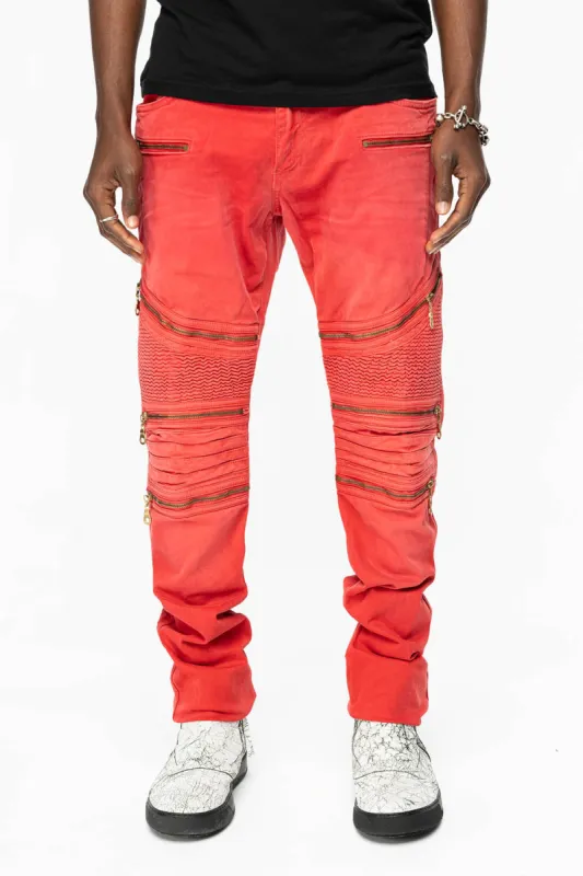 MENS THE SHOW BIKER JEANS IN SULFUR RED WASH sold by Robin's Jean