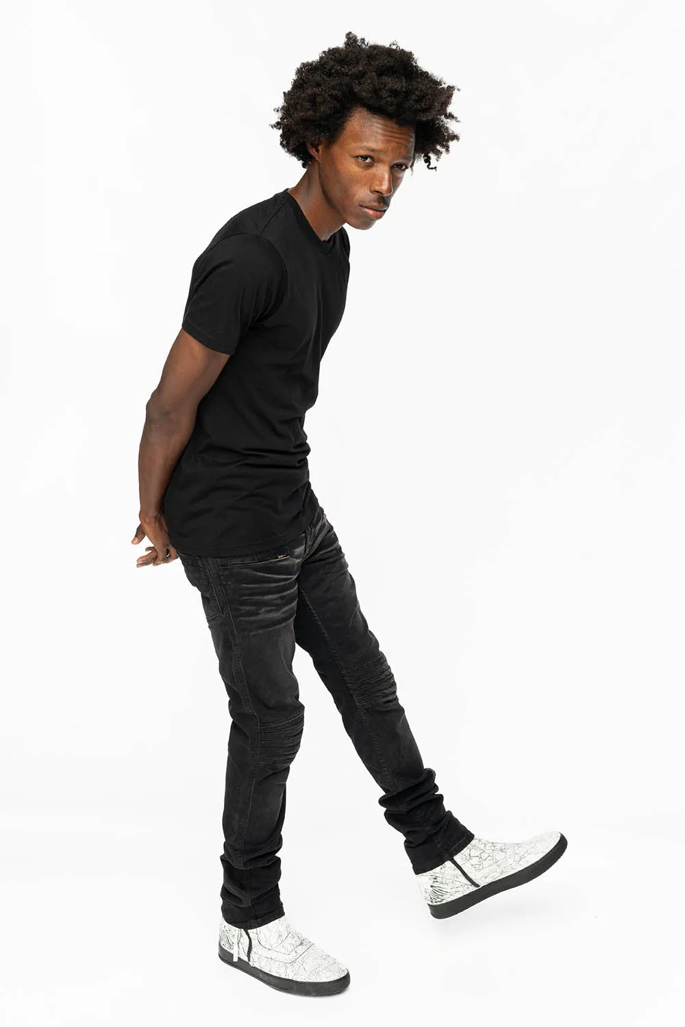 MENS MOTO BIKER JEANS IN BLACK PIGMENT SPRAY WASH sold by Robin's Jean product image thumbnail 5