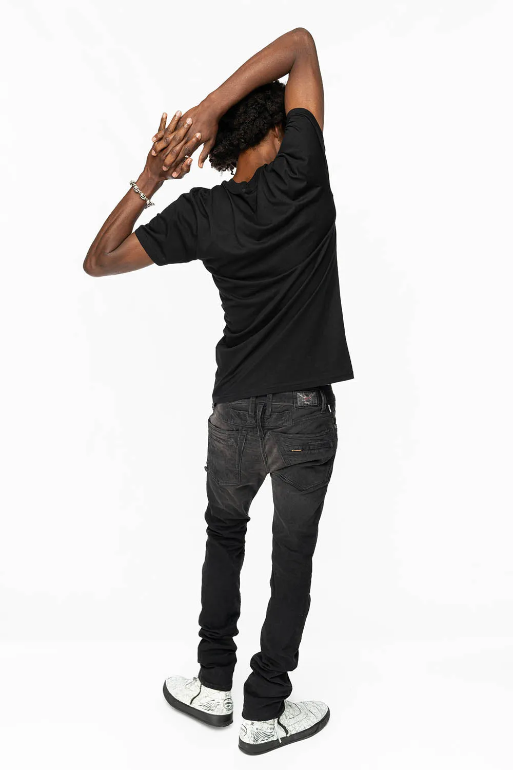 MENS MOTO BIKER JEANS IN BLACK PIGMENT SPRAY WASH sold by Robin's Jean product image thumbnail 4