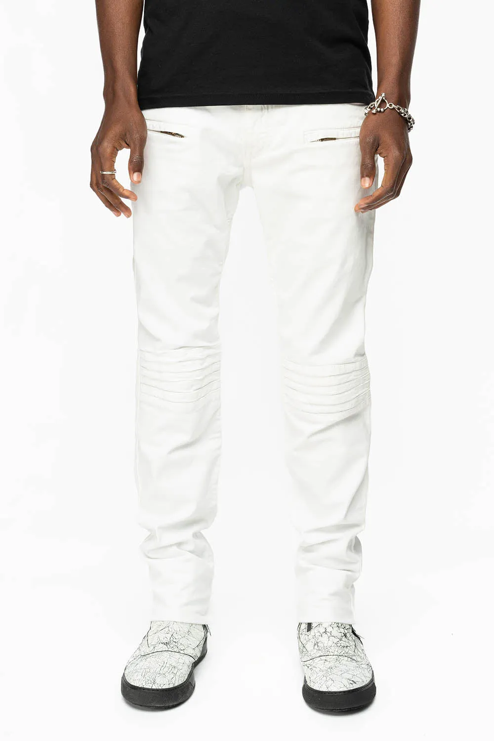 MENS MOTO BIKER JEANS IN WHITE sold by Robin's Jean