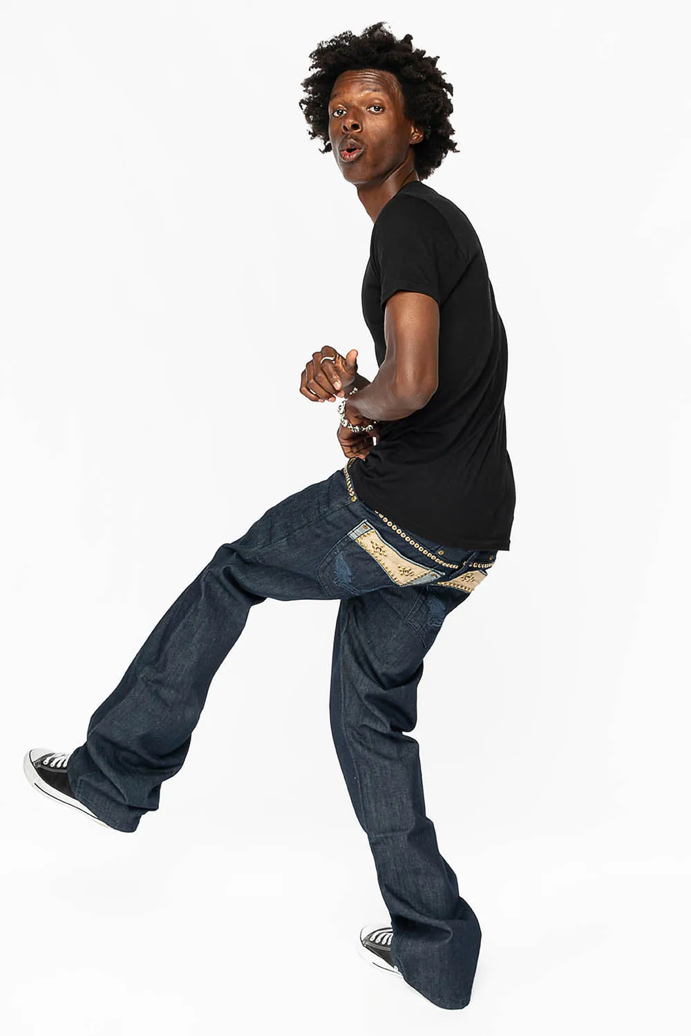 WESTERN BOOT CUT JEAN WITH ULTRA SUEDE POCKET EMBELLISHED WITH CRYSTALS AND STUDS IN RINSE WASH sold by Robin's Jean product image thumbnail 5