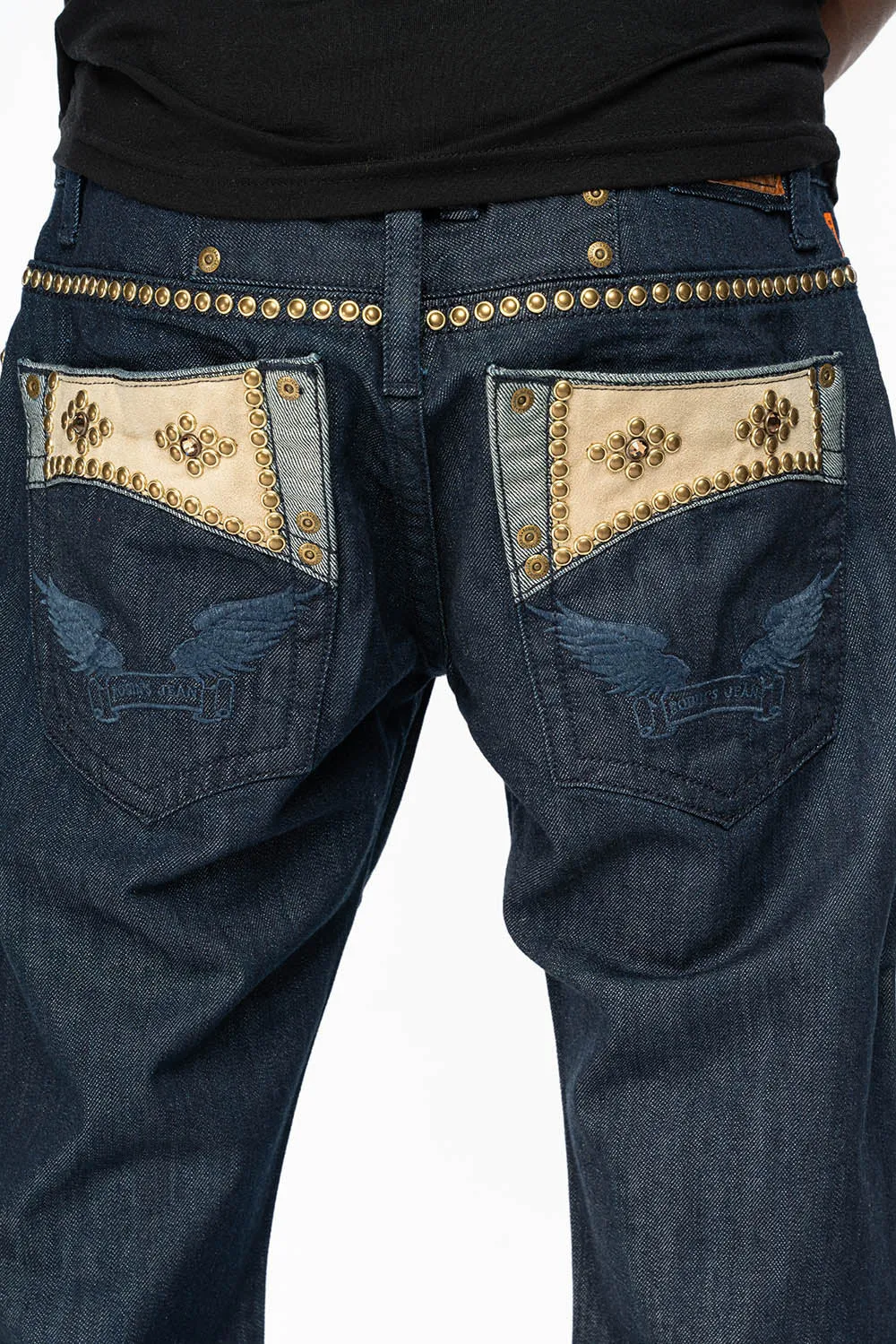 WESTERN BOOT CUT JEAN WITH ULTRA SUEDE POCKET EMBELLISHED WITH CRYSTALS AND STUDS IN RINSE WASH sold by Robin's Jean product image thumbnail 4