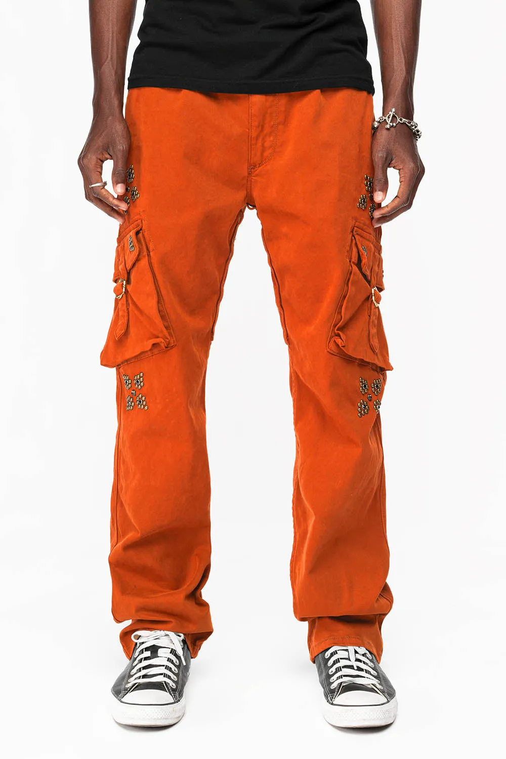 ROBINS NEW MILITARY STYLE CARGO PANTS IN ORANGE WITH WESTERN CRYSTAL MOTIF sold by Robin's Jean product image thumbnail 2